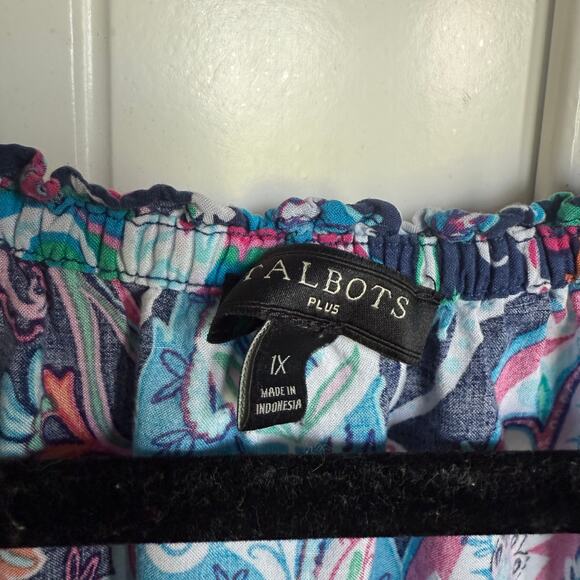 Talbots Paisley Tie Neck Popover Blouse Size 1X Blue Pink Green Orange - Picture 4 of 5